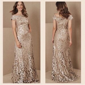 Tadashi Shoji Odette Dress in gold sequin size 12